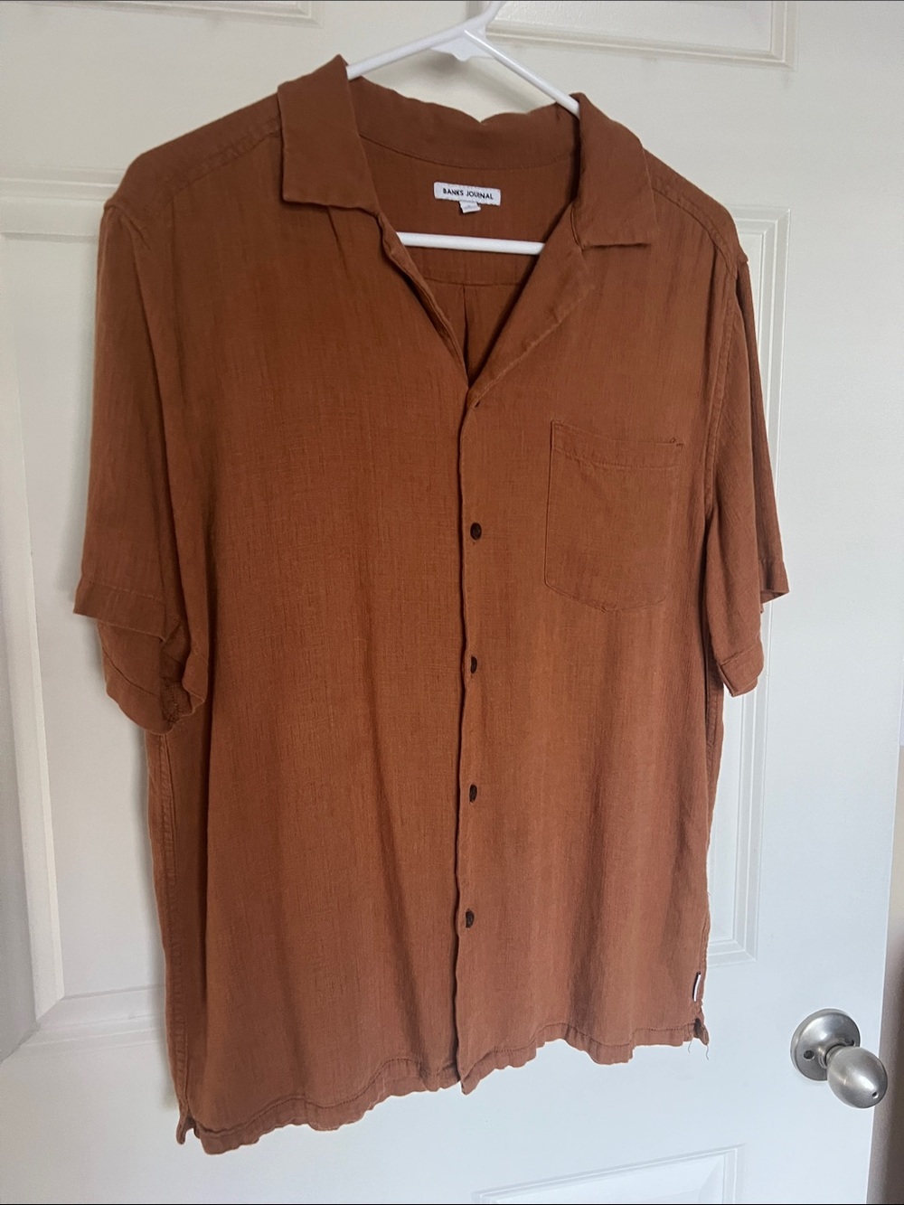Casual Short-Sleeve Button-Down Shirt in Rust Brown by Banks Journal